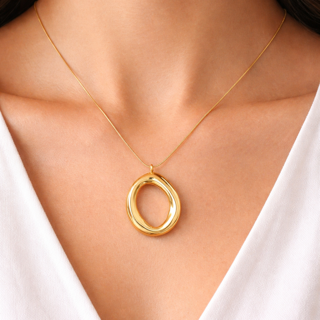 Collana Ovale Dorato in Oro Placcato