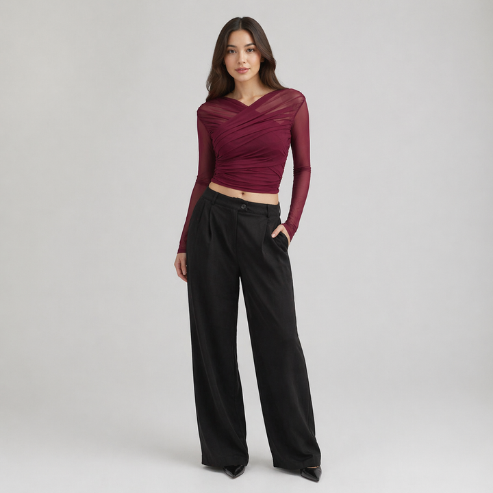 Cali | Ruched Wrap Mesh Top