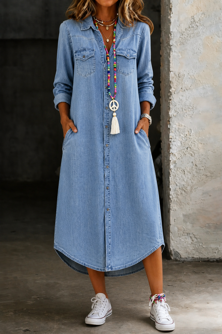 Helen | Abito Camicia Lungo in Denim Casual Elegante