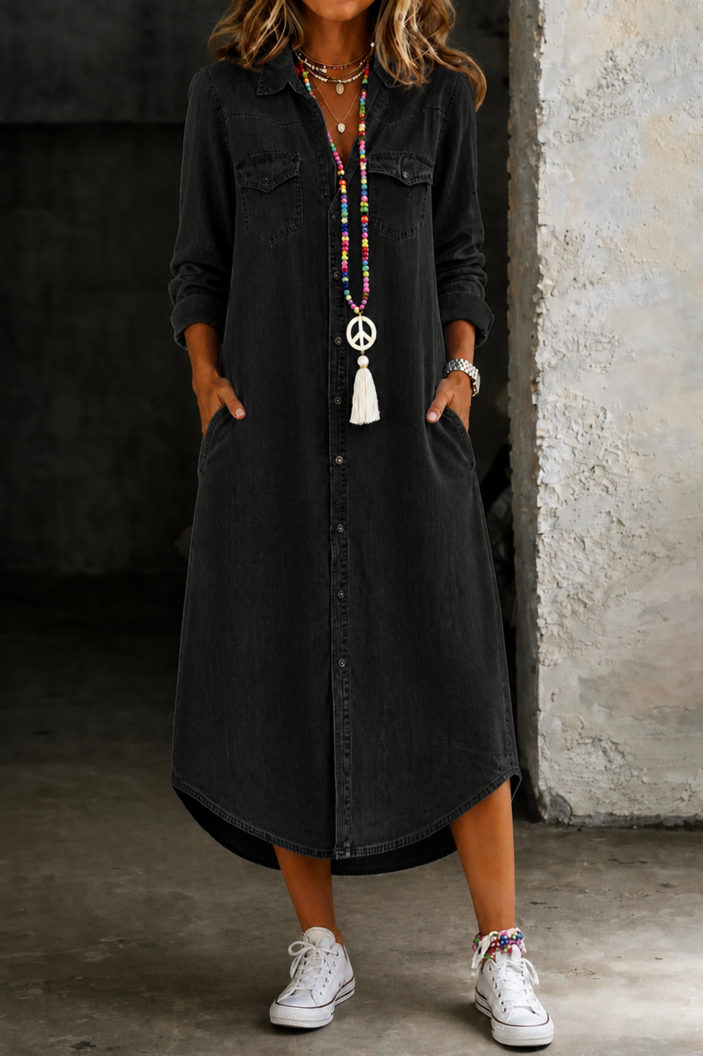 Helen | Abito Camicia Lungo in Denim Casual Elegante