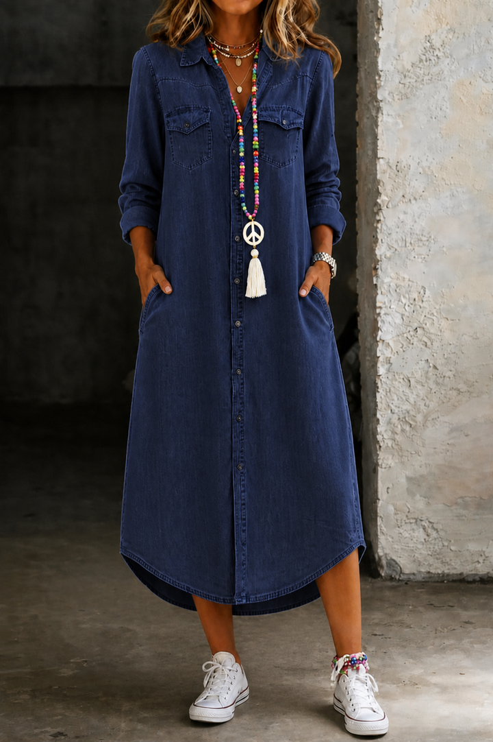 Helen | Abito Camicia Lungo in Denim Casual Elegante