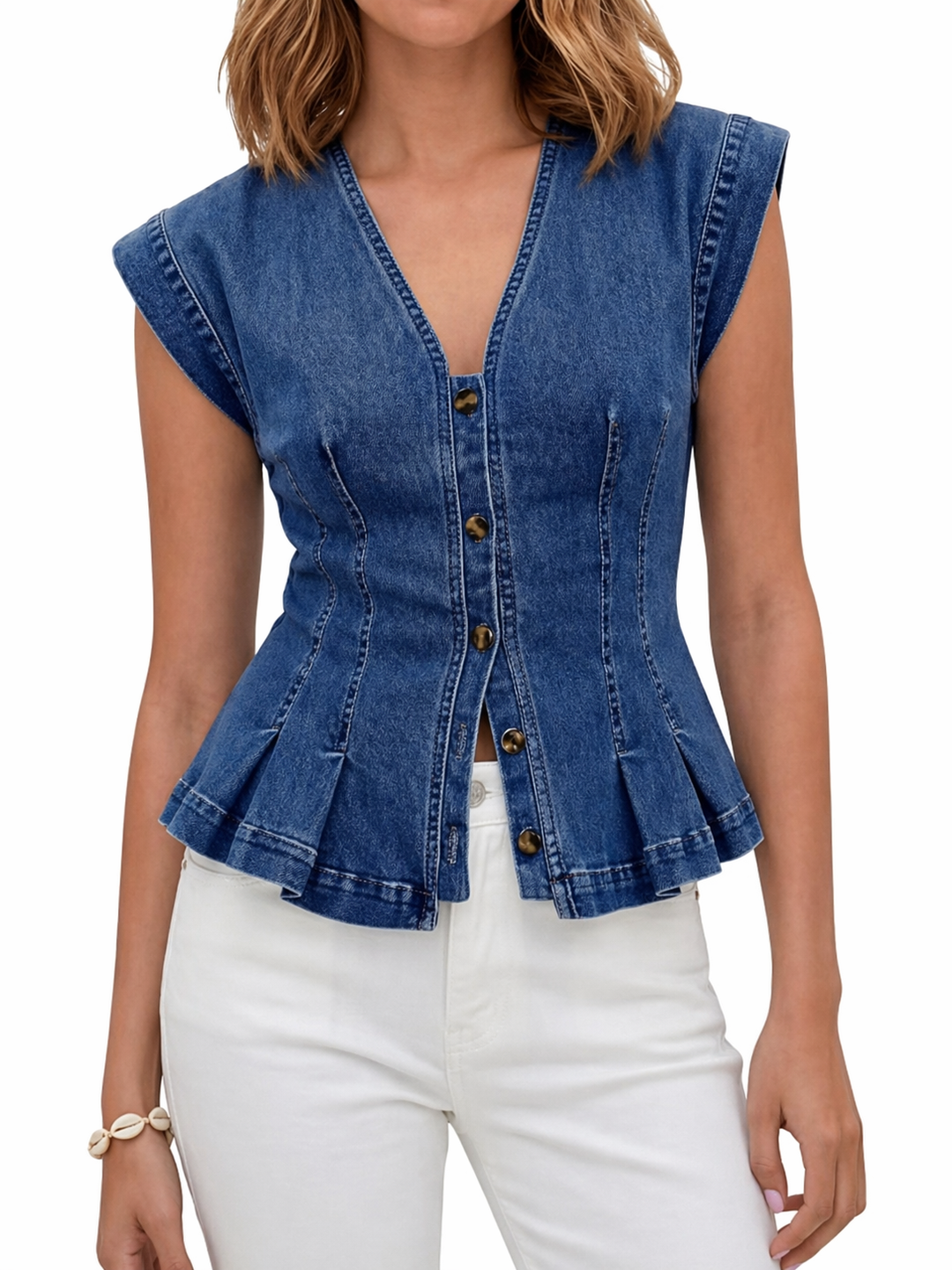 Viera | Top in Denim Scollo a V