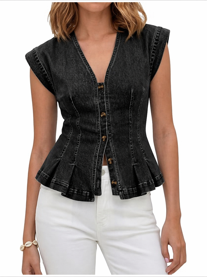 Viera | Top in Denim Scollo a V
