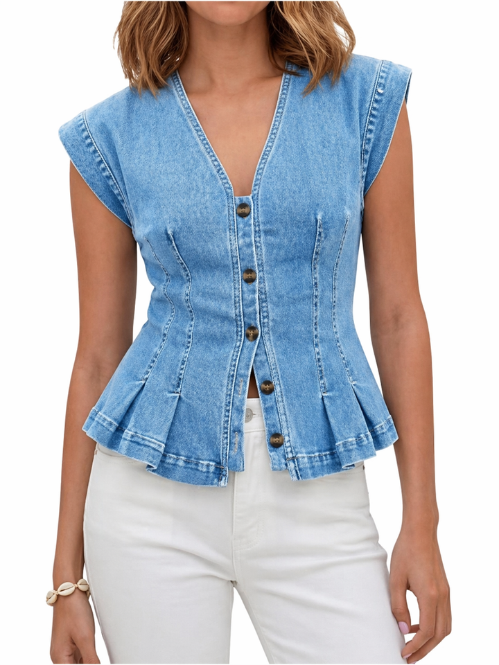 Viera | Top in Denim Scollo a V