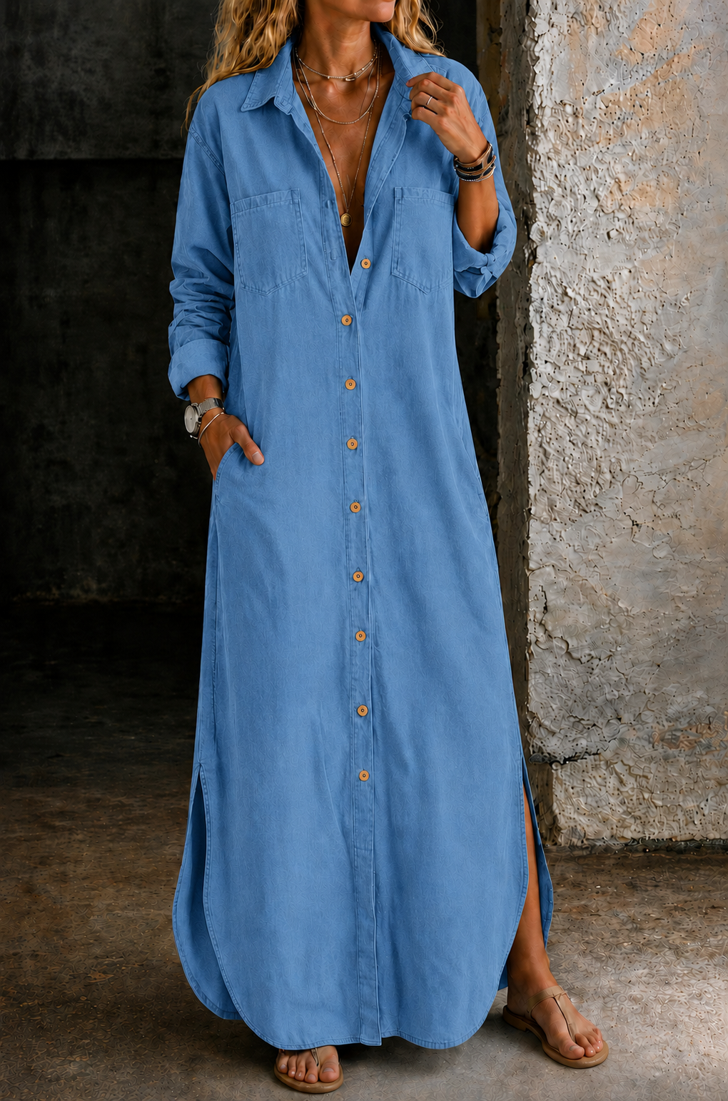 Delana | Abito in Denim con Bottoni