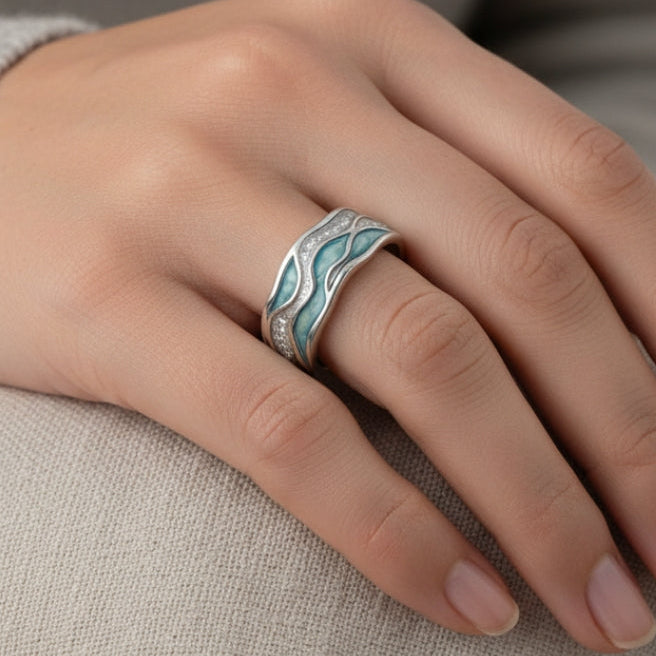 Argento Anello Turchese Waves