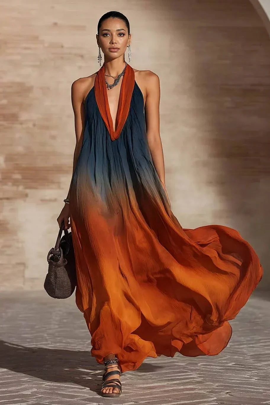 Paola | Abito Lungo Ombre Collo Halter/V