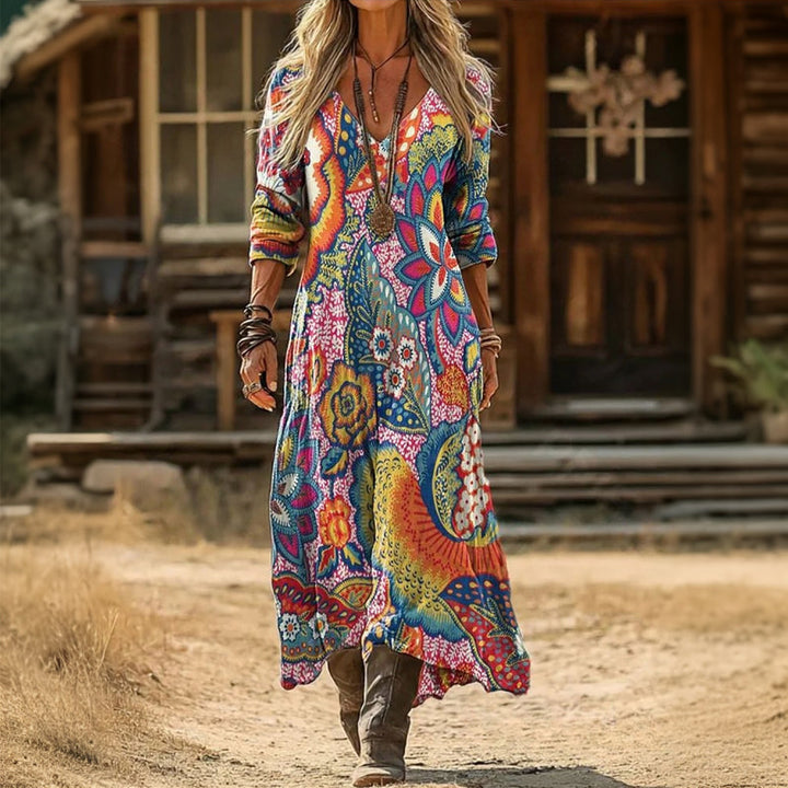 Lumielle | Stampato Manica Lunga Boho Abito