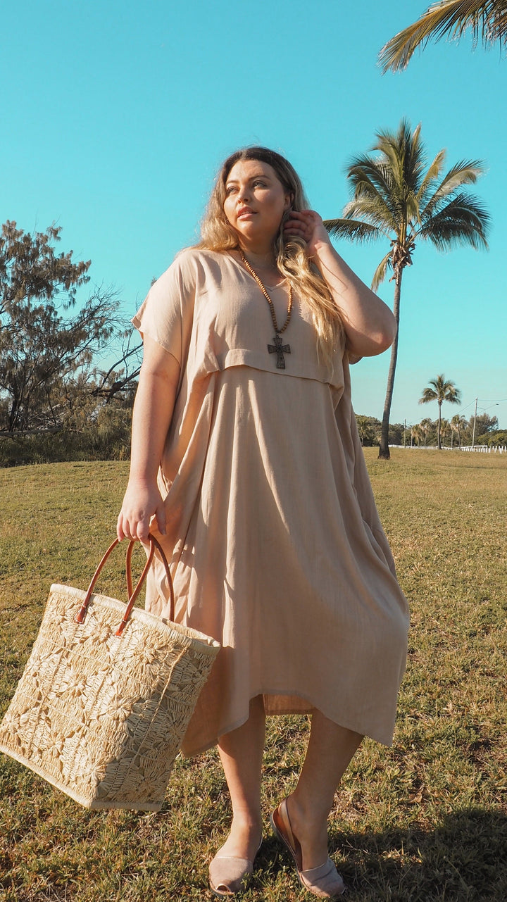 Sophia | Abito Midi in Lino Drappeggiato