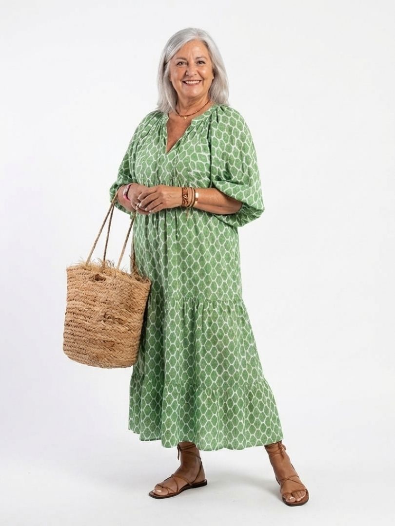 Apolline | Three Quarter Sleeve Patterned Midi Abito