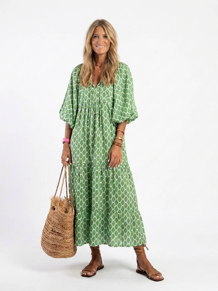 Apolline | Three Quarter Sleeve Patterned Midi Abito