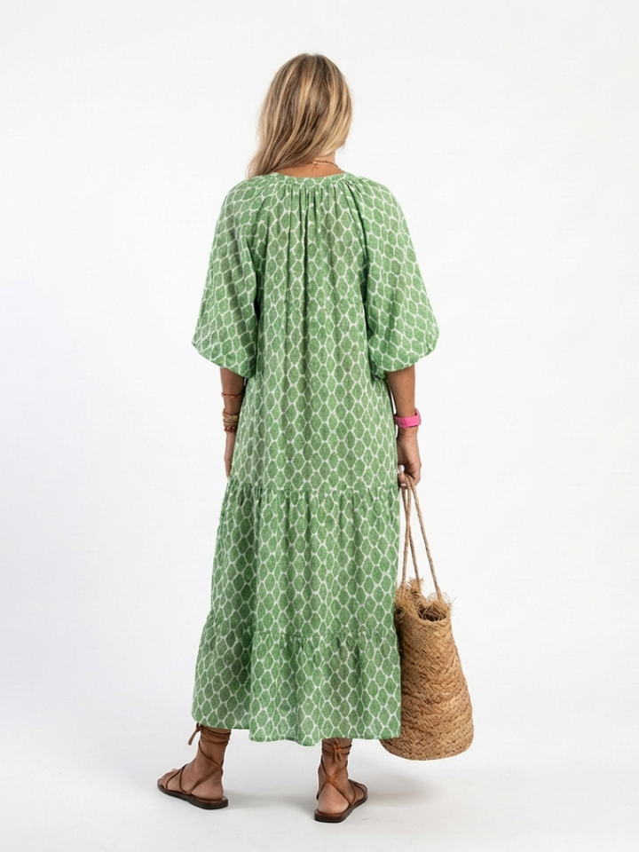 Apolline | Three Quarter Sleeve Patterned Midi Abito