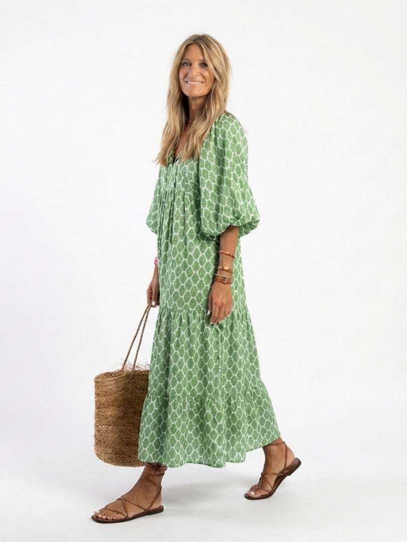 Apolline | Three Quarter Sleeve Patterned Midi Abito