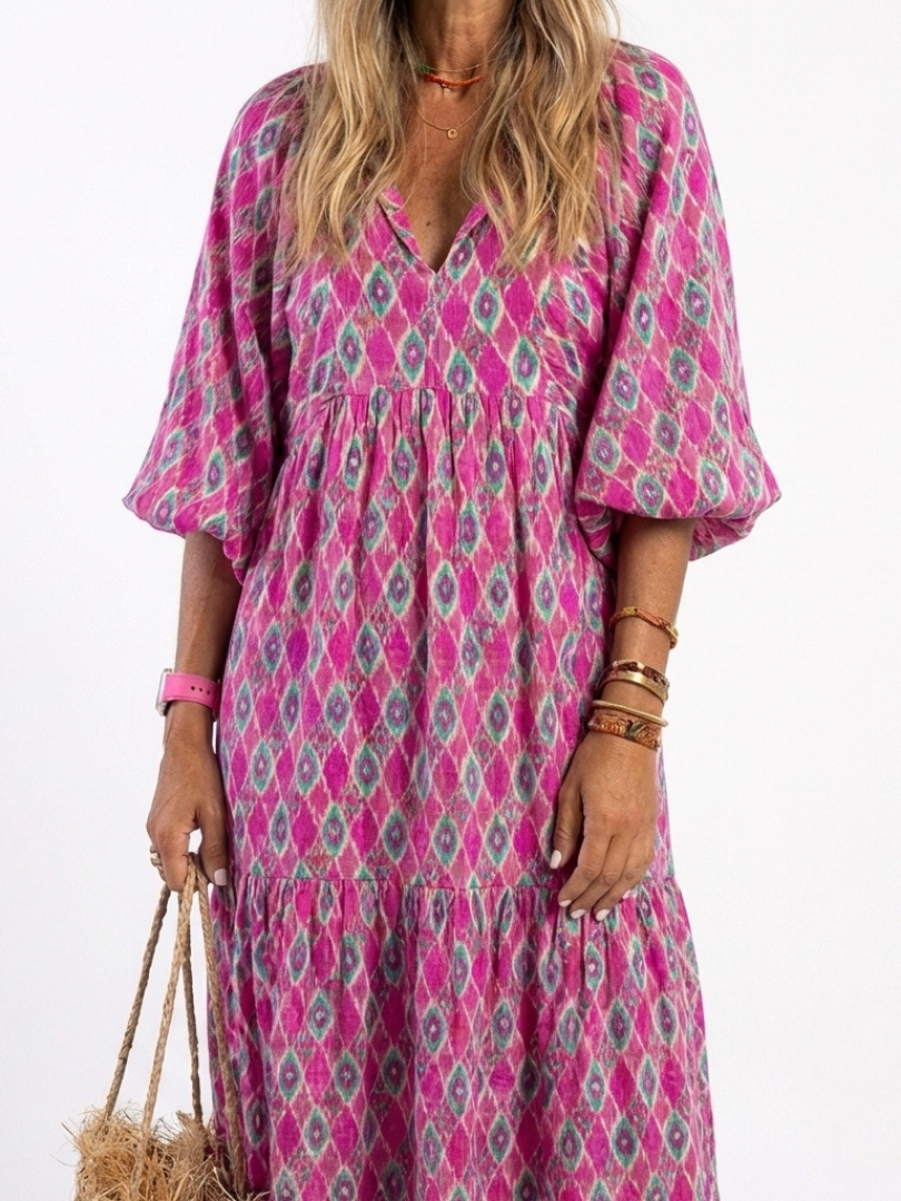 Apolline | Three Quarter Sleeve Patterned Midi Abito