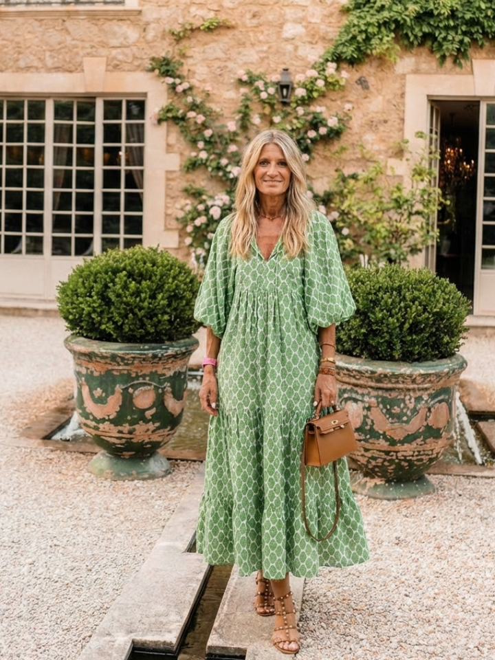 Apolline | Three Quarter Sleeve Patterned Midi Abito