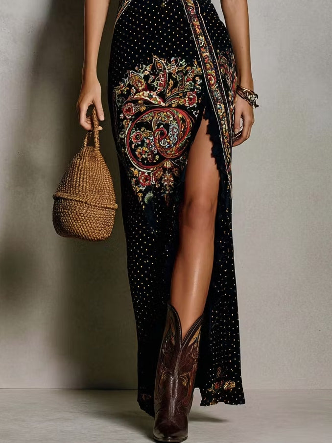 Corintha | Boho Scollo a V Stampa Abito