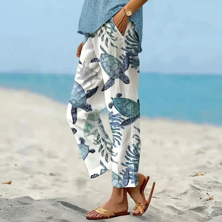 Aileen | Elastic Waist Stampato Straight Leg Pantaloni