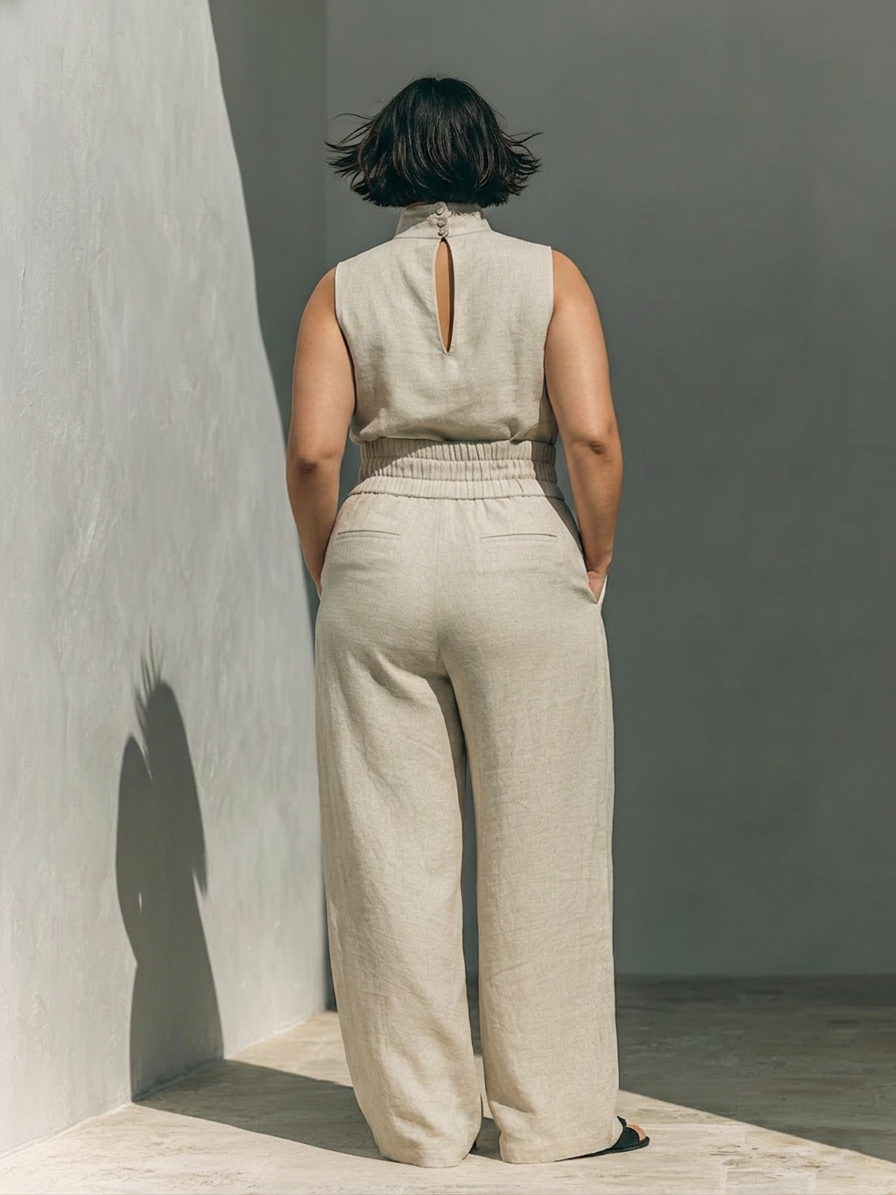 Marina | Senza Maniche Camicetta and Gamba Larga Pantaloni Completo