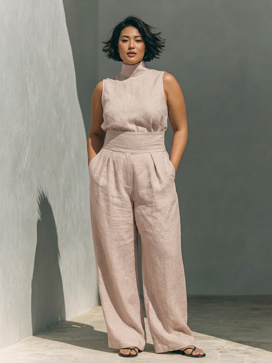Marina | Senza Maniche Camicetta and Gamba Larga Pantaloni Completo