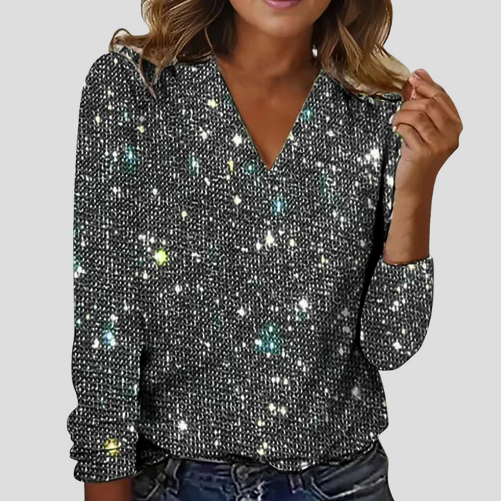 Rosa | Glitter Scollo a V Party Camicetta