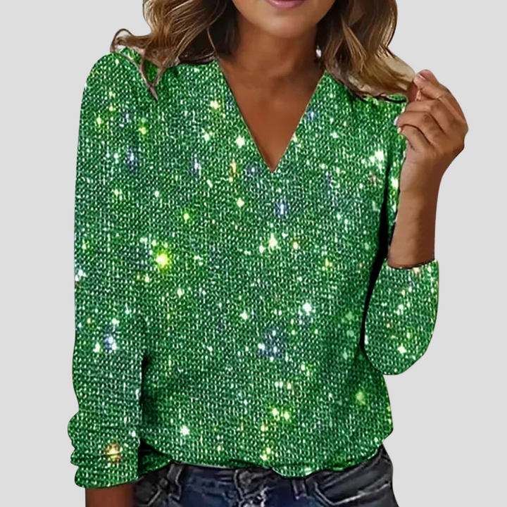 Rosa | Glitter Scollo a V Party Camicetta