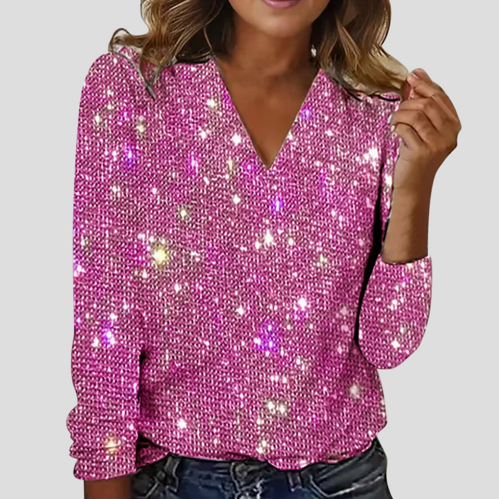 Rosa | Glitter Scollo a V Party Camicetta