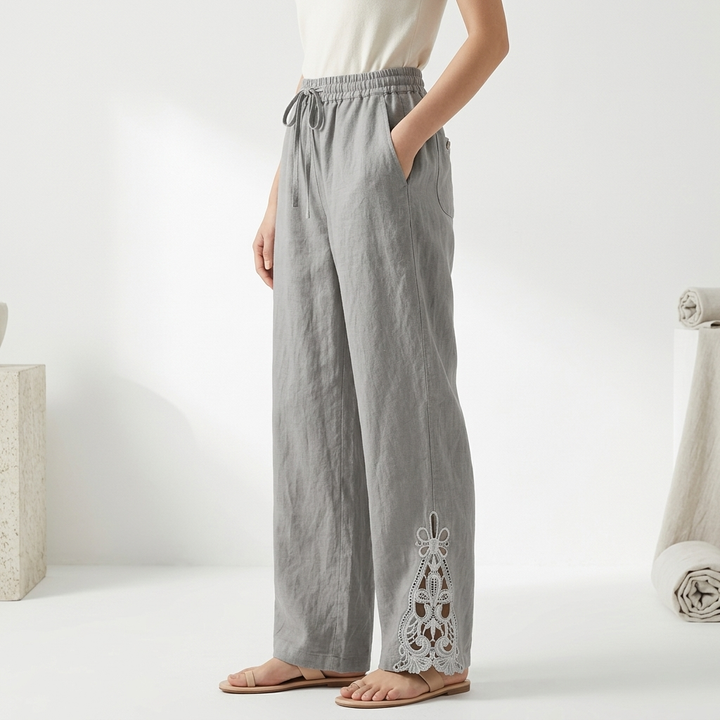 Bess | Elegante Cropped Gamba Larga Pantaloni with Pizzo Hem