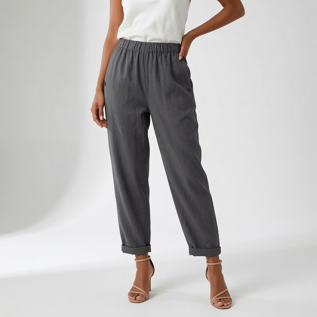 Pippa | Elegante Lino Gamba Larga Estate Pantaloni