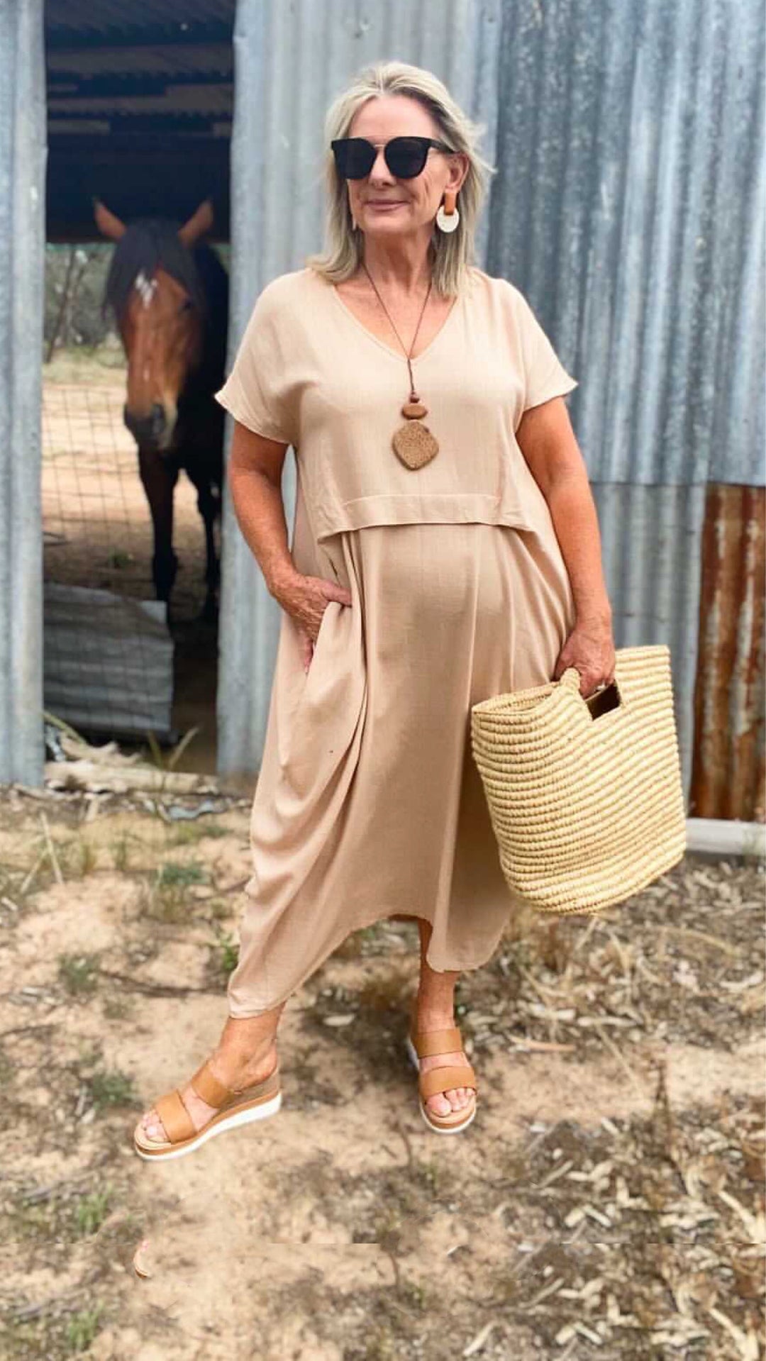 Sophia | Abito Midi in Lino Drappeggiato