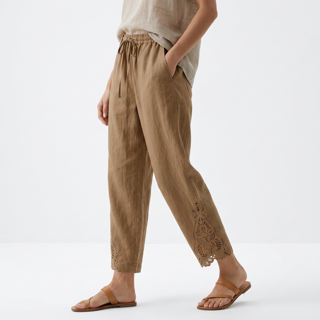 Bess | Elegante Cropped Gamba Larga Pantaloni with Pizzo Hem