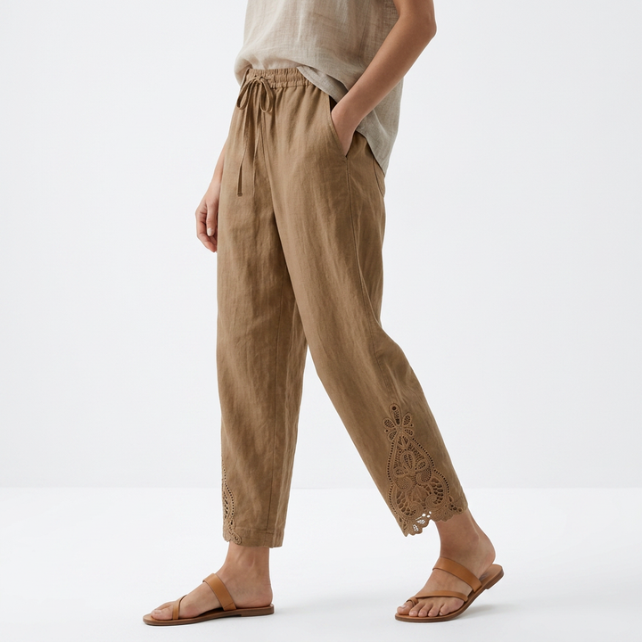 Bess | Elegante Cropped Gamba Larga Pantaloni with Pizzo Hem