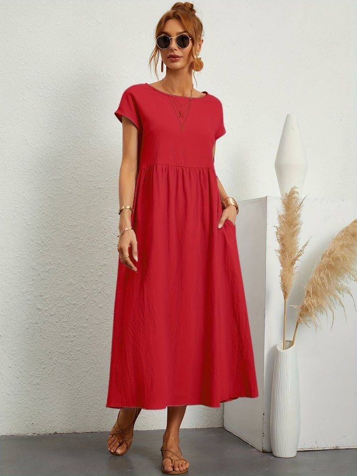 Freya | Leggero Midi Abito with Pockets and Corto Sleeves