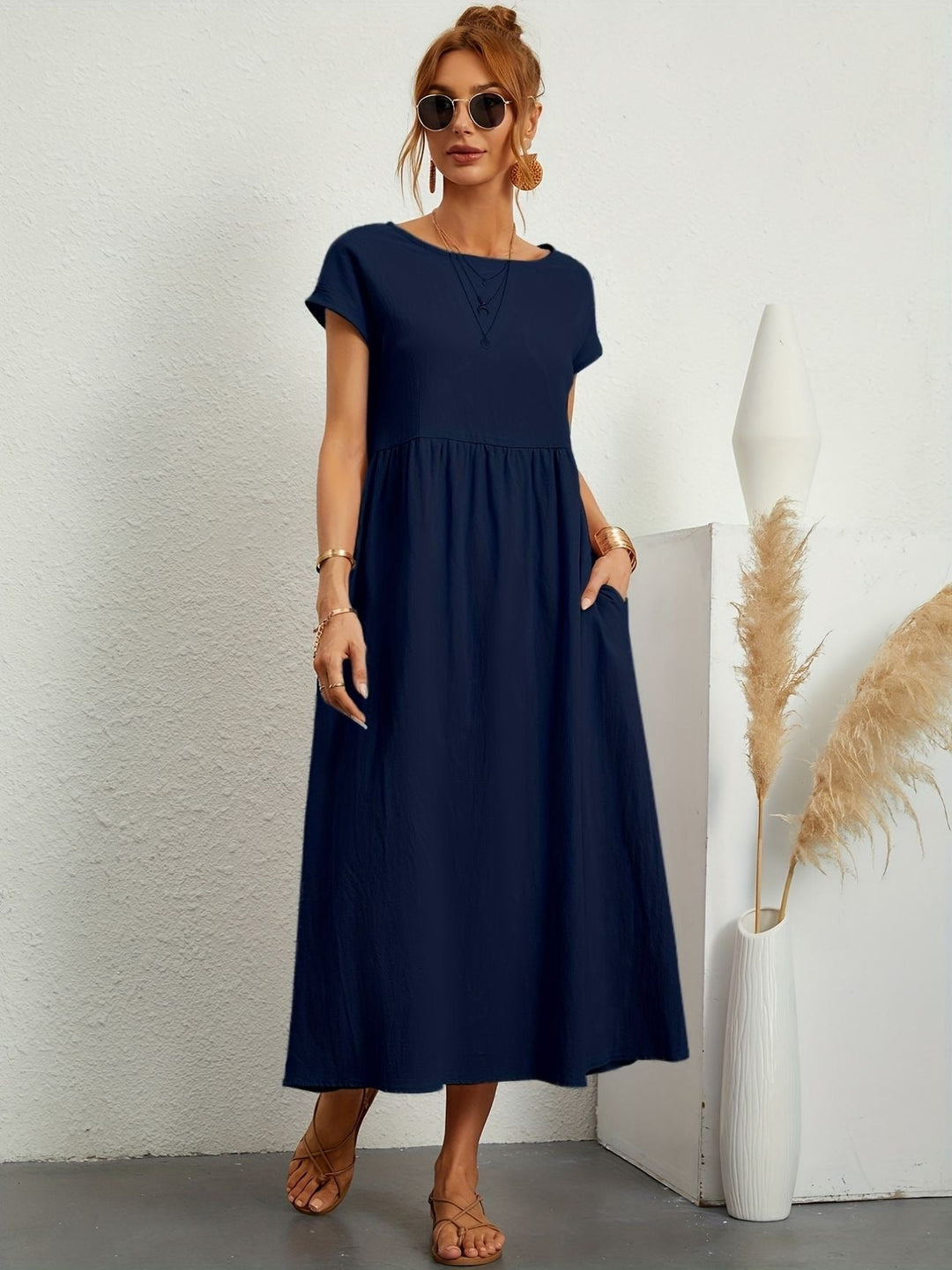 Freya | Leggero Midi Abito with Pockets and Corto Sleeves