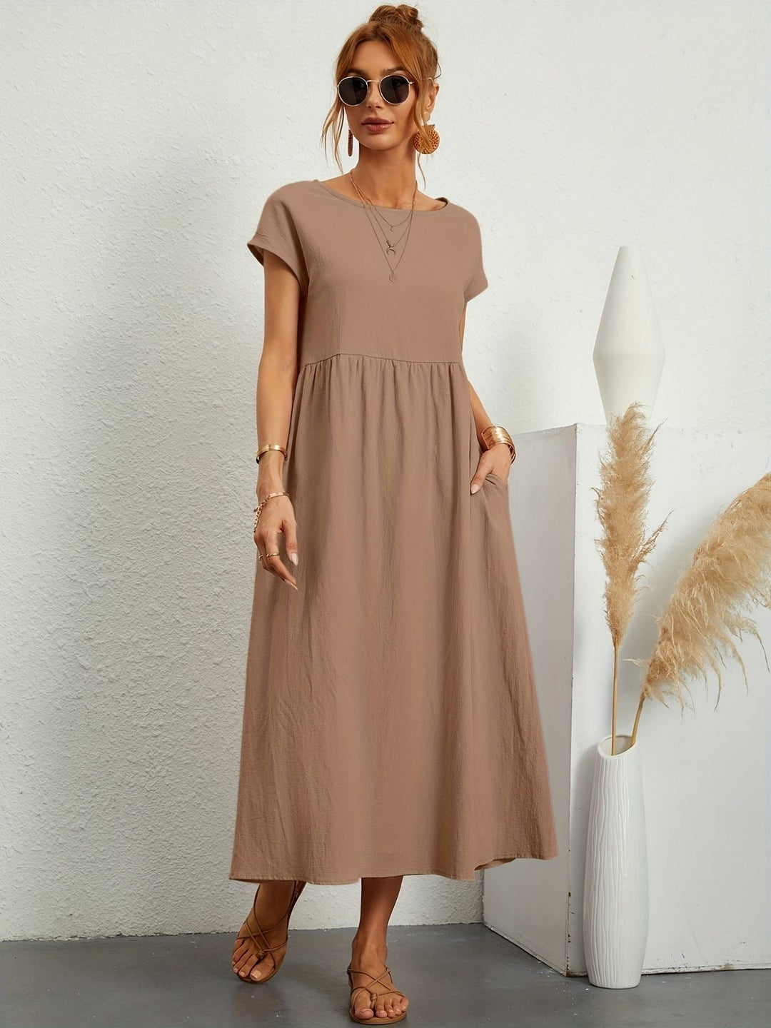 Freya | Leggero Midi Abito with Pockets and Corto Sleeves