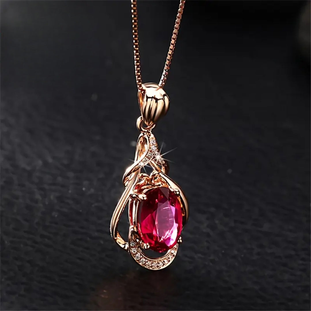 Collana Elegante con Cristalli Rossi e l'Oro