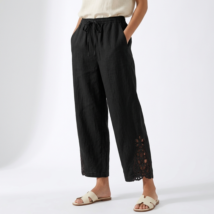 Bess | Elegante Cropped Gamba Larga Pantaloni with Pizzo Hem