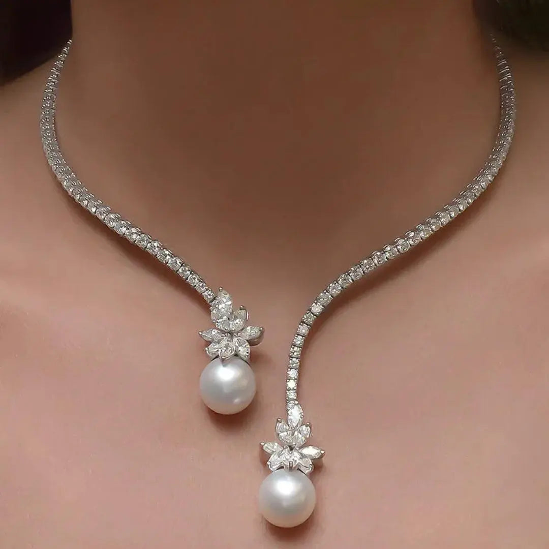 Collana elegante brillant con perle in argento sterling
