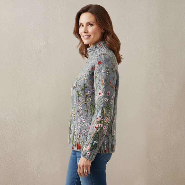 Maurine | Maglione a Collo Alto Stampa Floreale Vintage