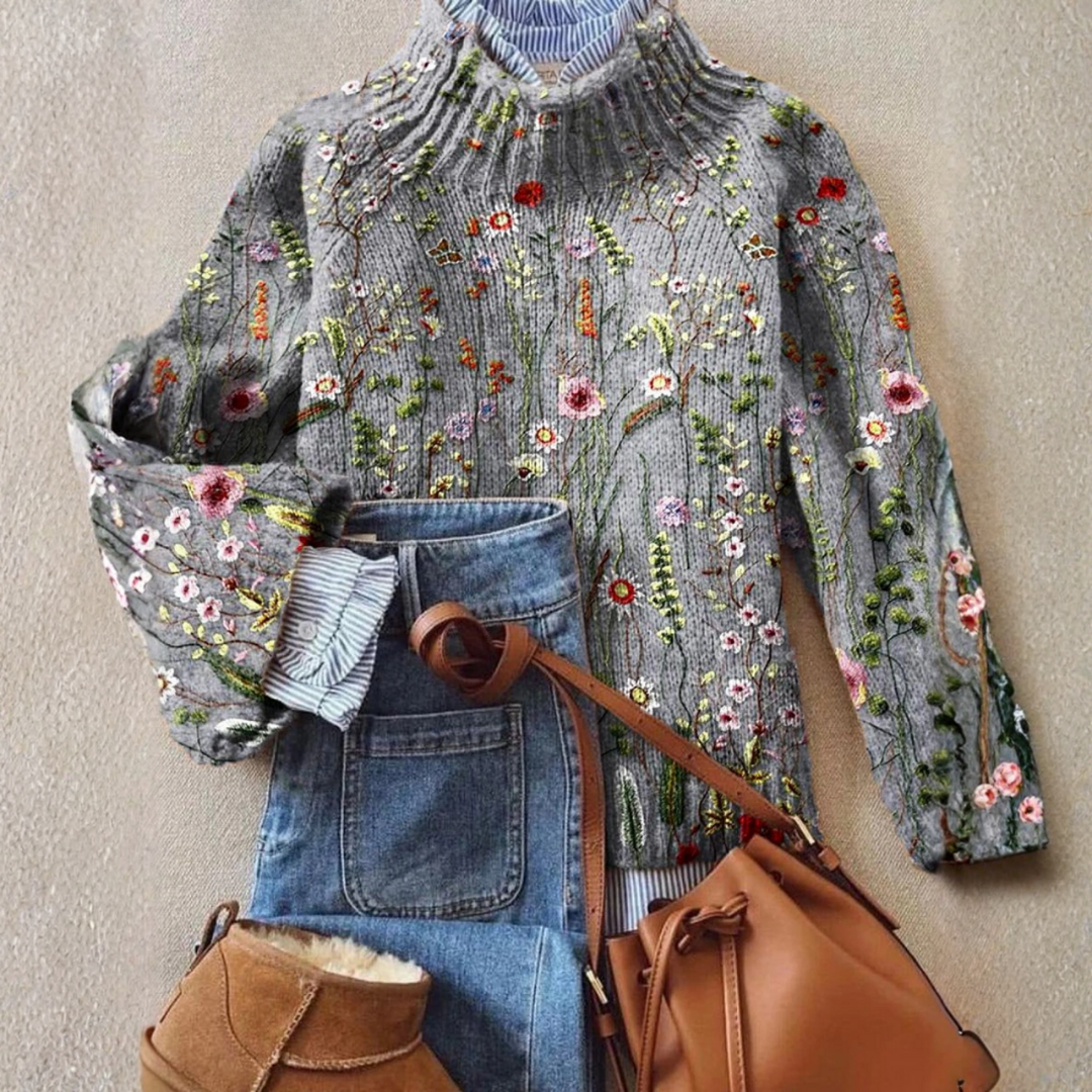 Maurine | Maglione a Collo Alto Stampa Floreale Vintage