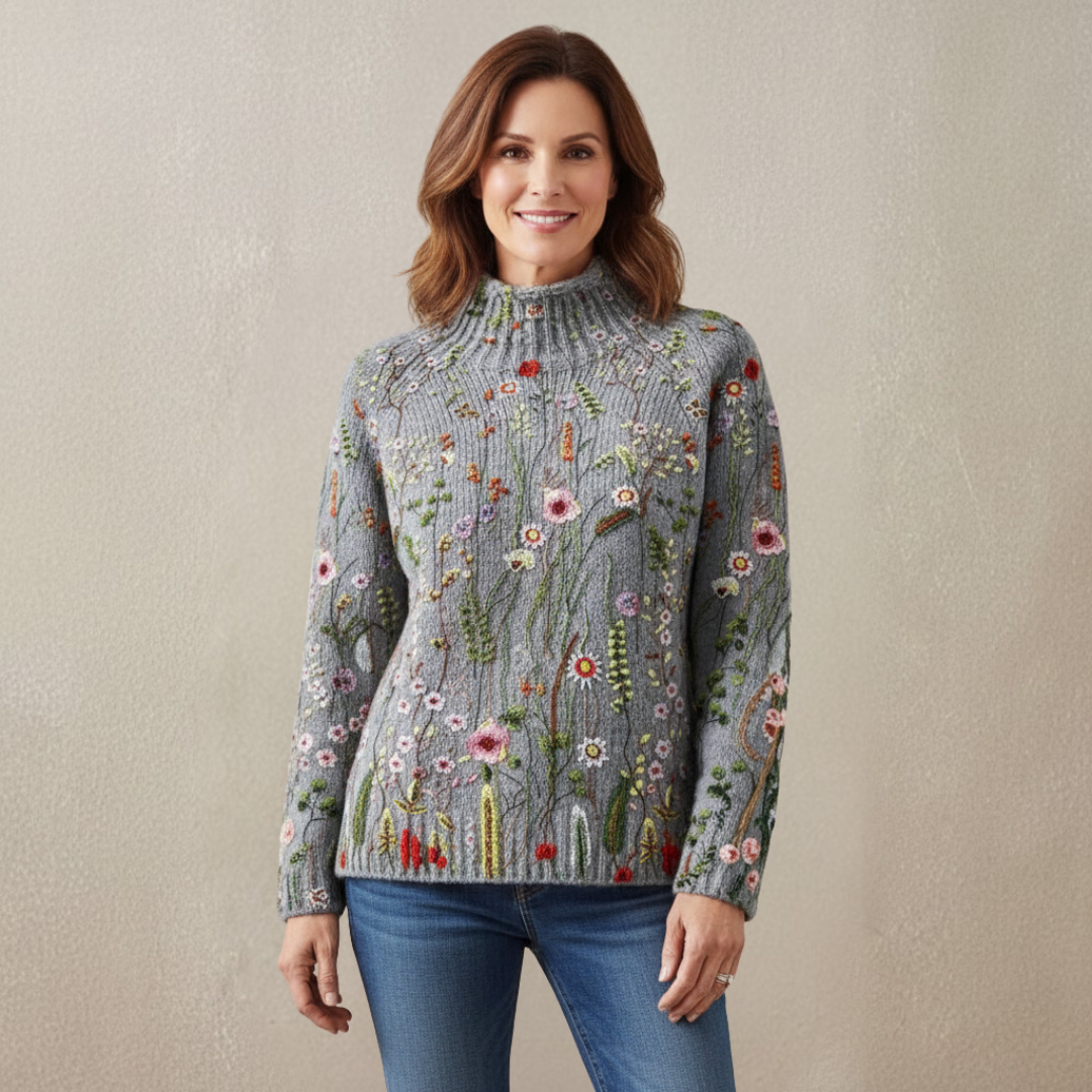 Maurine | Maglione a Collo Alto Stampa Floreale Vintage