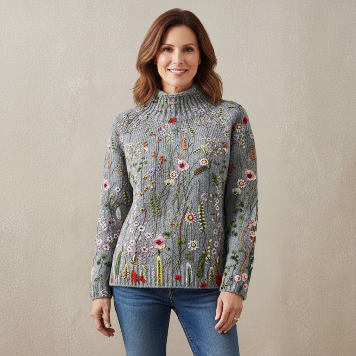 Maurine | Maglione a Collo Alto Stampa Floreale Vintage