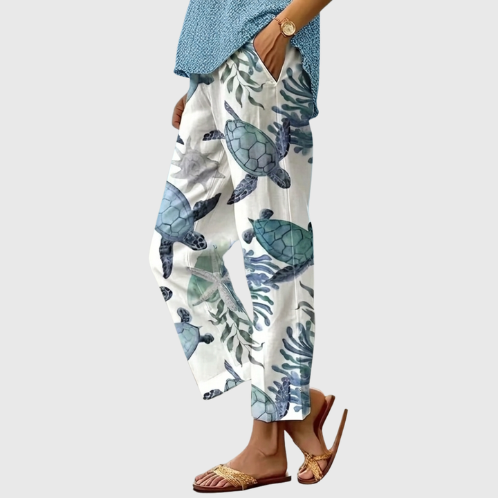 Aileen | Elastic Waist Stampato Straight Leg Pantaloni