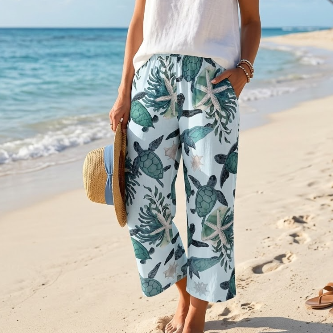 Brea | Elastic Waist Stampato Straight Leg Pantaloni