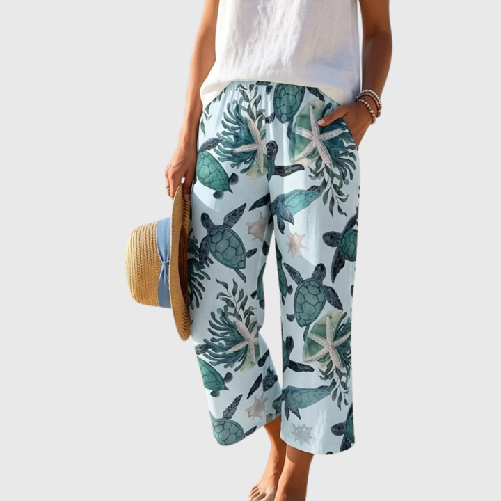Brea | Elastic Waist Stampato Straight Leg Pantaloni