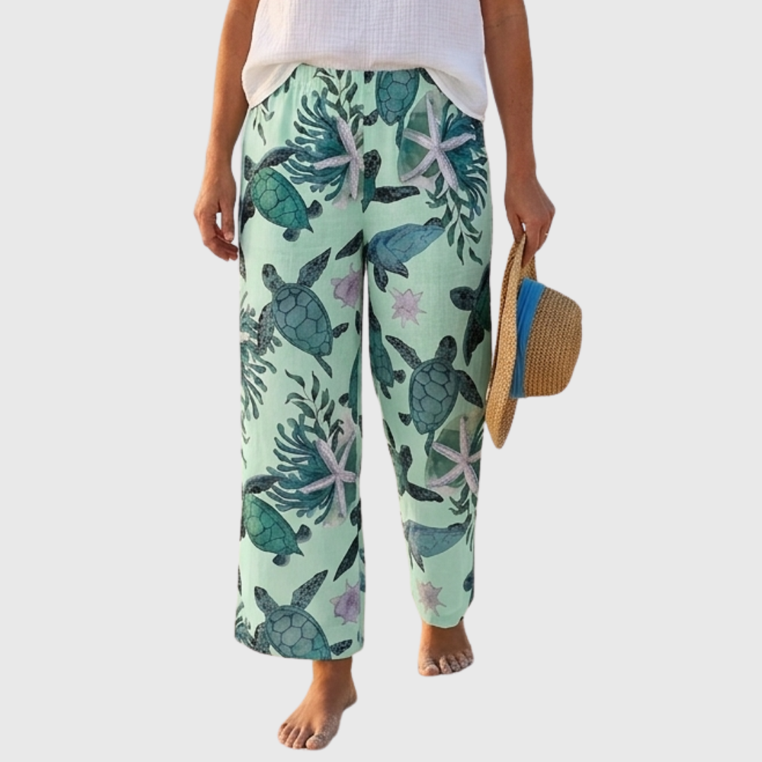 Carissa | Elastic Waist Stampato Straight Leg Pantaloni
