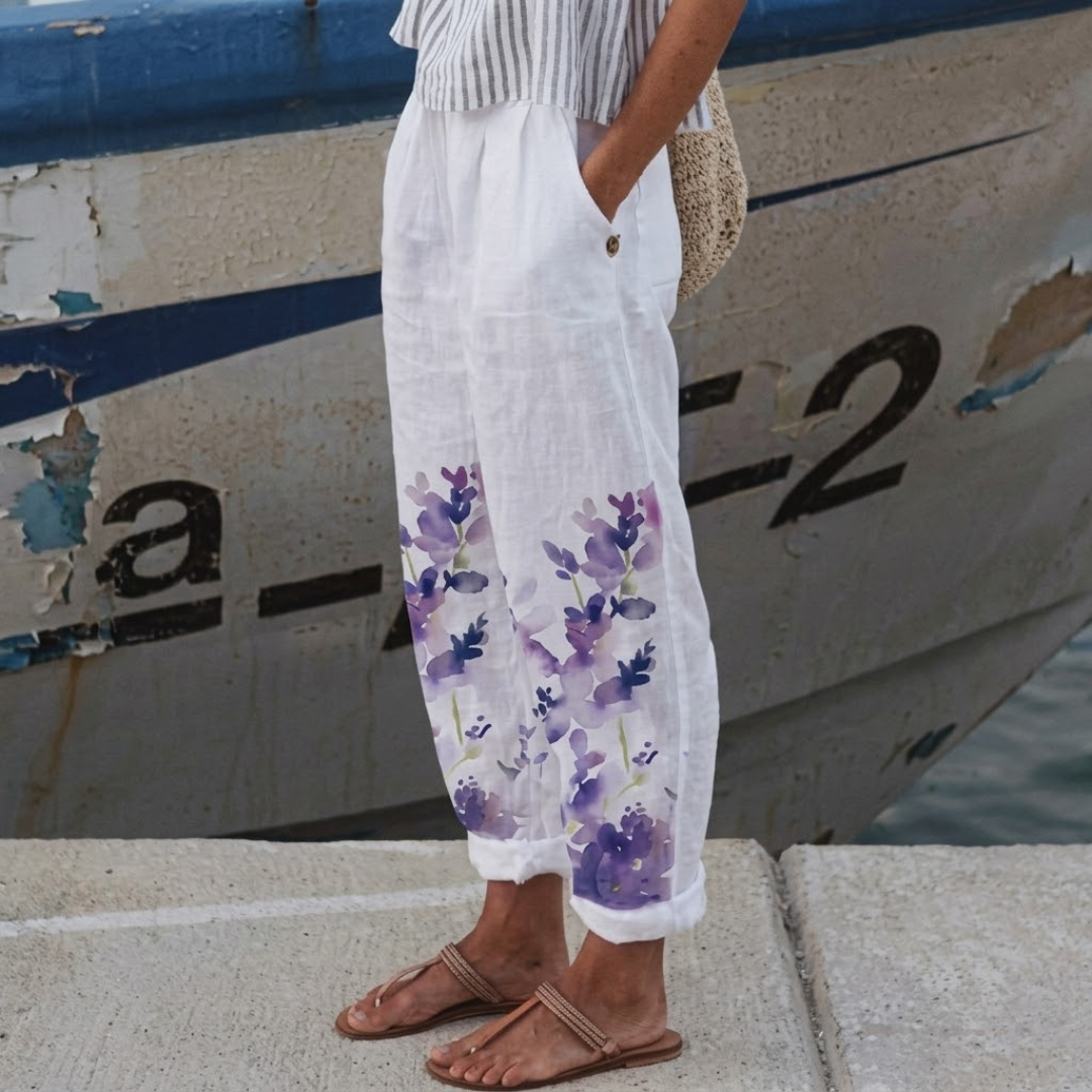 Justine | Elegante Vintage Floreale Stampa Pantaloni