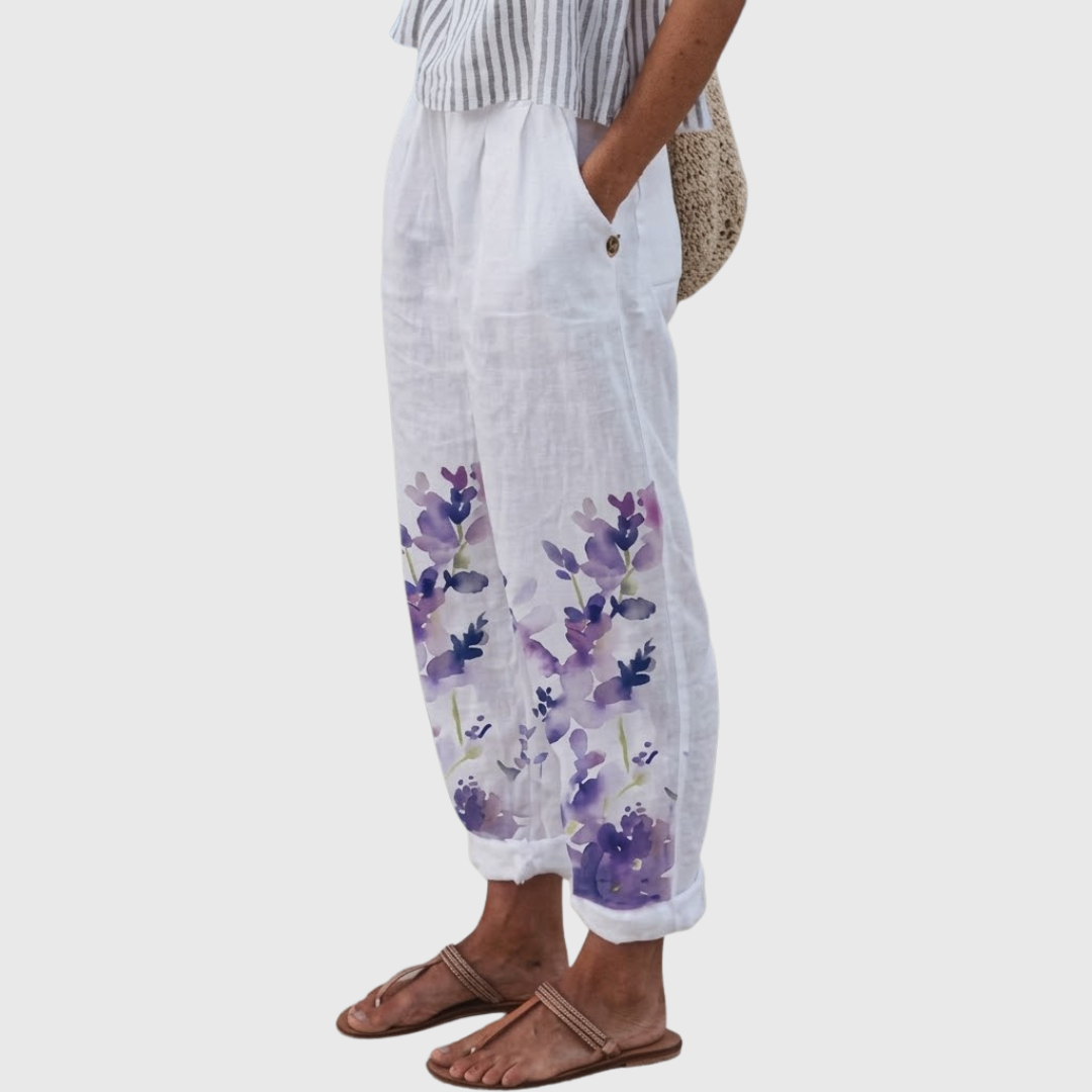 Justine | Elegante Vintage Floreale Stampa Pantaloni
