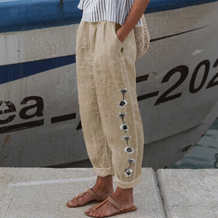 Adrienne | Elegante Vintage Floreale Stampa Pantaloni
