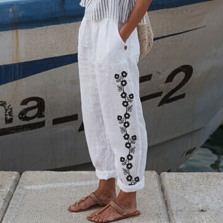 Esther | Elegante Vintage Floreale Stampa Pantaloni
