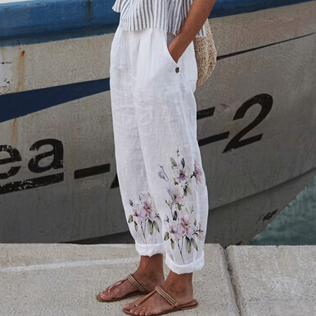 Gillian | Elegante Vintage Floreale Stampa Pantaloni
